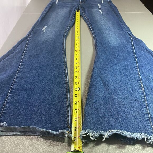 LUCKY & BLESSED Jeans Super Flare Bell Bottom Mid Rise Distressed Womens 8 Blue - Picture 6 of 11